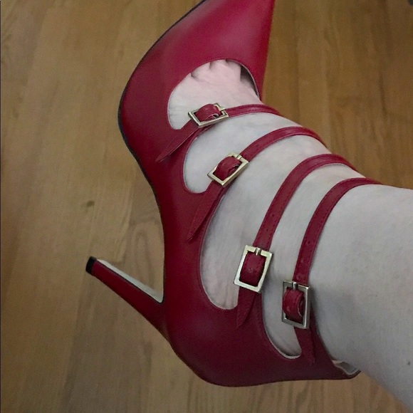 Cavallini Italian red leather strappy heels size 7 - Picture 2 of 7